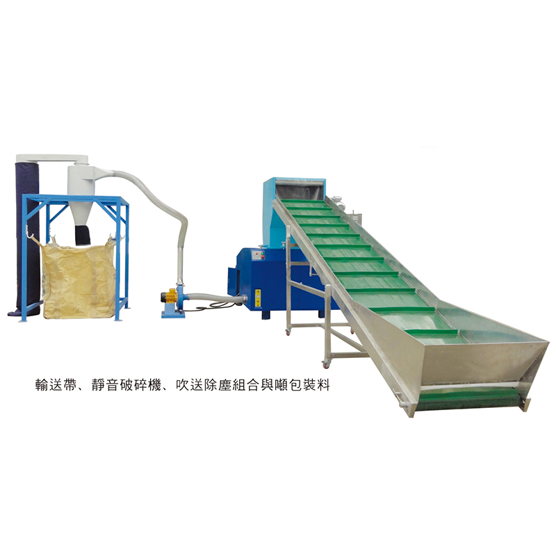 輸送帶、靜音破碎機、吹送除塵組合與噸包裝料